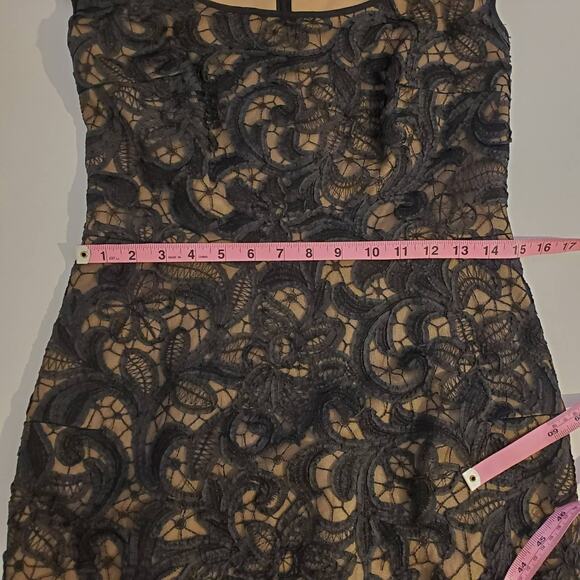 T by Tadashi Dress Lace Paisley Applique Mesh Cocktail Formal Black Tan Size 6 - Picture 12 of 13